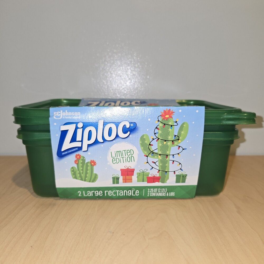 Ziploc Holiday Green Large Rectangle Food Storage Containers Limited Edition 2pk
